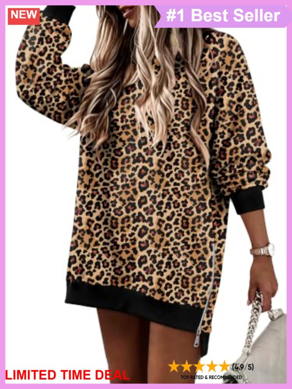 Oversized Crewneck Sweatshirt Pullover Side Zipper Split Loose Fit Tunic